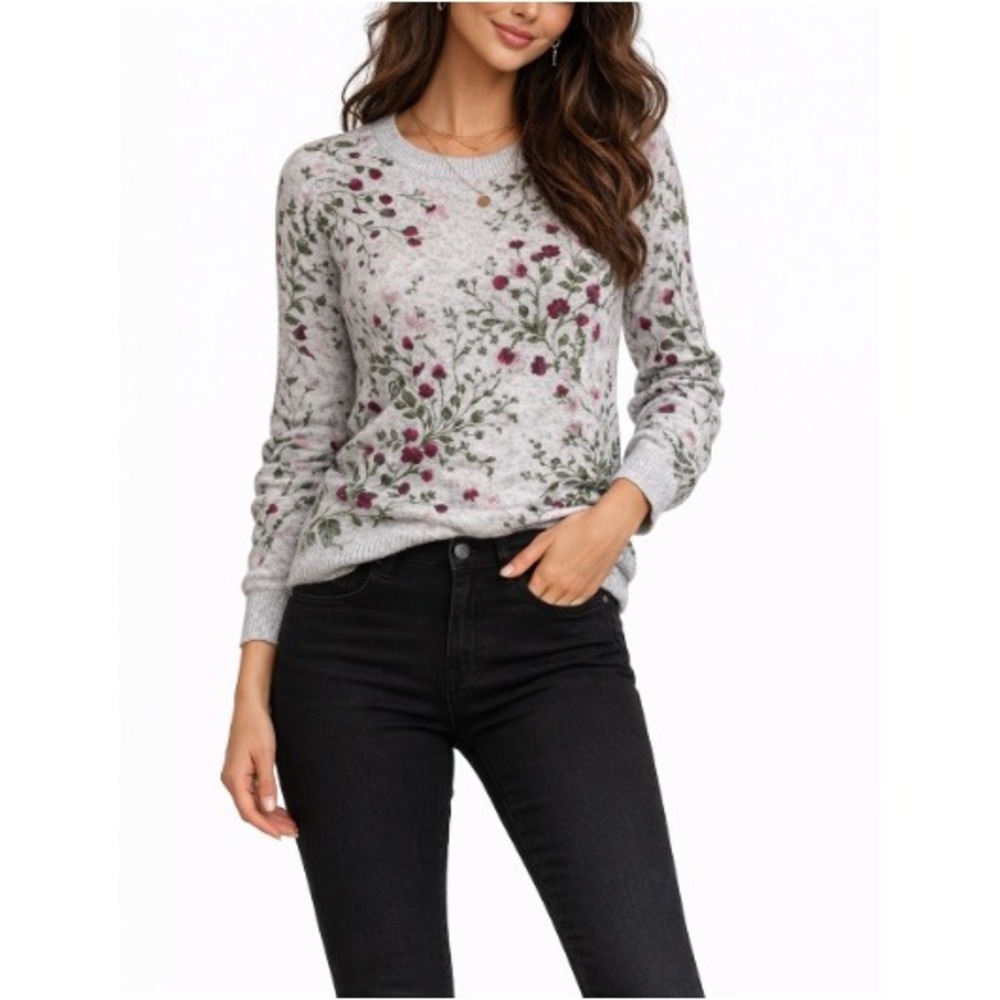 Joie Verna Women's Gray Floral Long Sleeve Crew Neck Pullover Sweater Size XS
